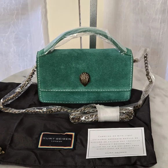 Kurt Geiger (NWT) Green Suede Bond Crossbody Bag - Picture 2 of 6